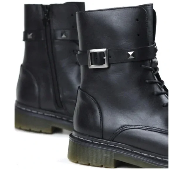 CUBANAS • Black Leather Combat Boots Includes Box - Picture 7 of 10